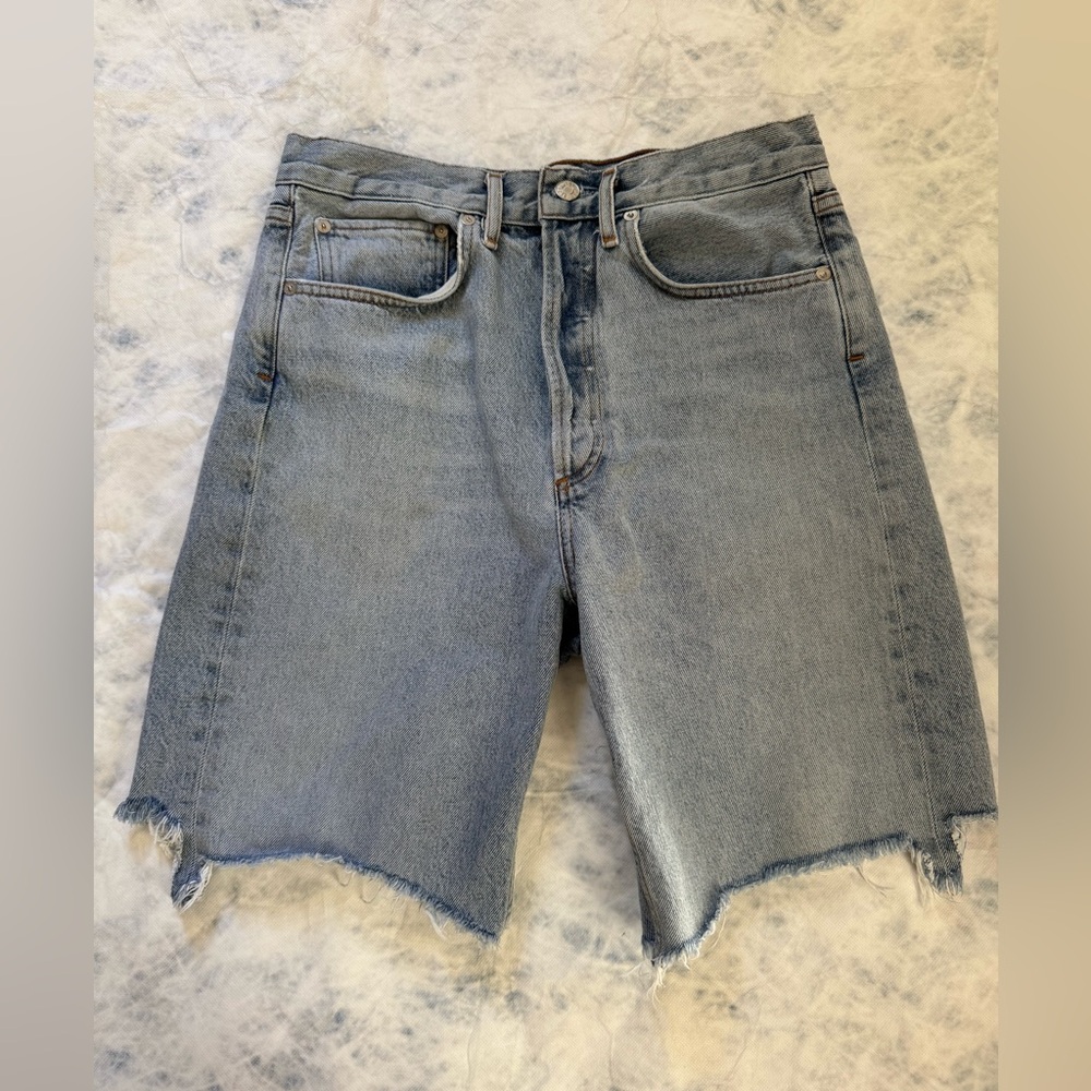 Agolde High Rise Light Wash Distressed Long Shorts Size 26